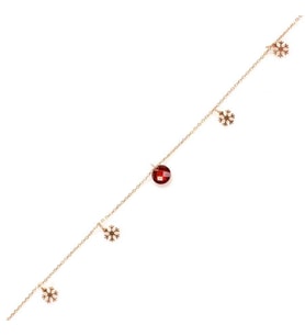925 Ayar Rose Gümüş Yuvarlak Garnet Taşlı Kar Tanesi Halhal