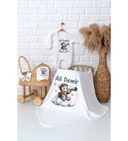 Pia Baby Premium  %100 Pamuk İsme Özel Erkek Bebek Hastane Çıkışı Tulumlu Bebek Hediye Seti 5007-05 (Ekru)