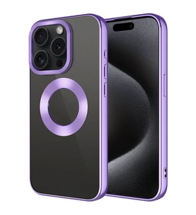 iPhone 15 Pro Kılıf Köşeleri Renkli Şeffaf Kamera Korumalı Silikon Luxury Kapak (Lila)