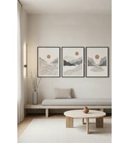 Minimalist Soyut Doğa Manzaraları 3’lü Ahşap Çerçeveli Tablo Seti