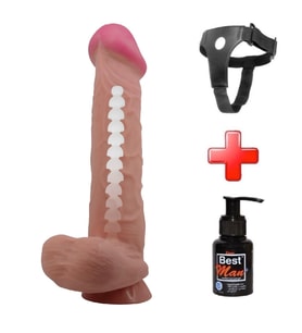 LilituShop Belden Bağlamalı 26 cm Kıkırdak Yapılı Çift Katmanlı Melez Gerçekçi Dildo Penis