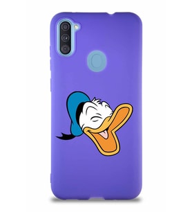 Samsung Galaxy A11 Soft Premier Kapak Donald Duck-E Tasarımlı Silikon Kılıf - Mor (Şeffaf)