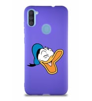 Samsung Galaxy A11 Soft Premier Kapak Donald Duck-E Tasarımlı Silikon Kılıf - Mor (Şeffaf)