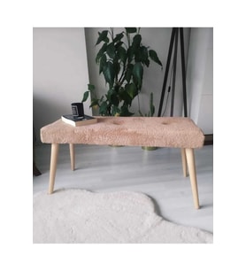 Ahşap Ayaklı Handmade Geniş Oturum Krem welsoft Kumaş Pofidik Puf bench ,ayak ucu uzatmalık,berjer