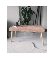 Ahşap Ayaklı Handmade Geniş Oturum Krem welsoft Kumaş Pofidik Puf bench ,ayak ucu uzatmalık,berjer