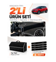 RENAULT CAPTUR 1 (2013-2019) Uyumlu Torpido Örtüsü + Tay Tüyü Bagaj Çantası + Sticker Seti - Siyah Gri