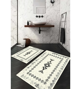 Dijital Baskılı Kaymaz Taban Yıkanabilir 2'li Klozet Takımı Banyo Paspası NDKZ-HT-925 (Krem)