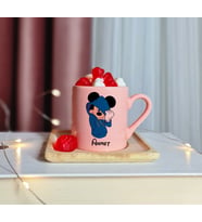 Mickey Mouse Tasarımlı Kişiye Özel Pembe Türk Kahvesi Fincanı