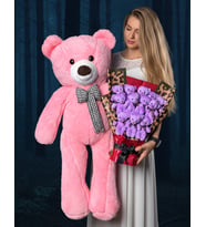 Kiza Hediye 90cm Pembe Ayıcık 12 Ayıcıklı Leoparlı Ayıcıklı Buket - Sevgilye Buket Hediye