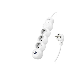 Periboia Termal Akım Korumalı Uzatma Kablosu 3 Priz + 2X Usb 2.1A Anahtarlı 2 M - Beyaz 3393-01 (Çok Renkli)