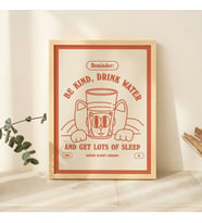 Retro Kedi Su Baskısı, Nazik Ol Su İç Alıntısı, Kendine Bakım Posteri, Olumlama Baskıları