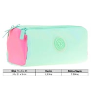 Kaukko Quick Üç Bölmeli Su Yeşili Pembe Kalem Çantası - Kız Çocuk - K2701 (Çok Renkli)