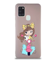 Samsung Galaxy A21S Soft Premier Kapak Vespagirl Tasarımlı Silikon Kılıf - Pudra (Şeffaf)
