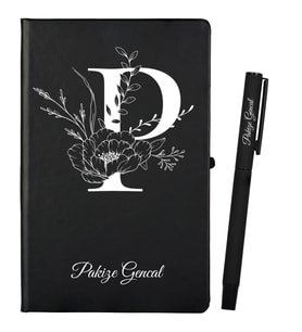 Kişiye Özel Hazırlanmış Siyah Defter ve Kalem Seti