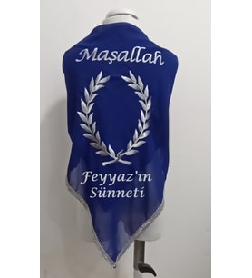 İsimli Sünnet Şalı Omuz Örtüsü Maşallah Nakış Işlemeli Kına Şalı Atkı Eldiven Isme Özel (Mavi)