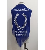 İsimli Sünnet Şalı Omuz Örtüsü Maşallah Nakış Işlemeli Kına Şalı Atkı Eldiven Isme Özel (Mavi)