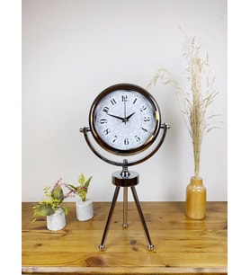 Krom Metal Mini Tripod Çini Desen Masa Saati 45×26 Cm