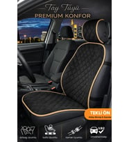Oto Koltuk Kılıfı Tay Tüyü 4 Katmanlı Minder Tekli Ön Terletmez, Kaymaz, Su Geçirmez, Airbag Uyumlu - Siyah Bej