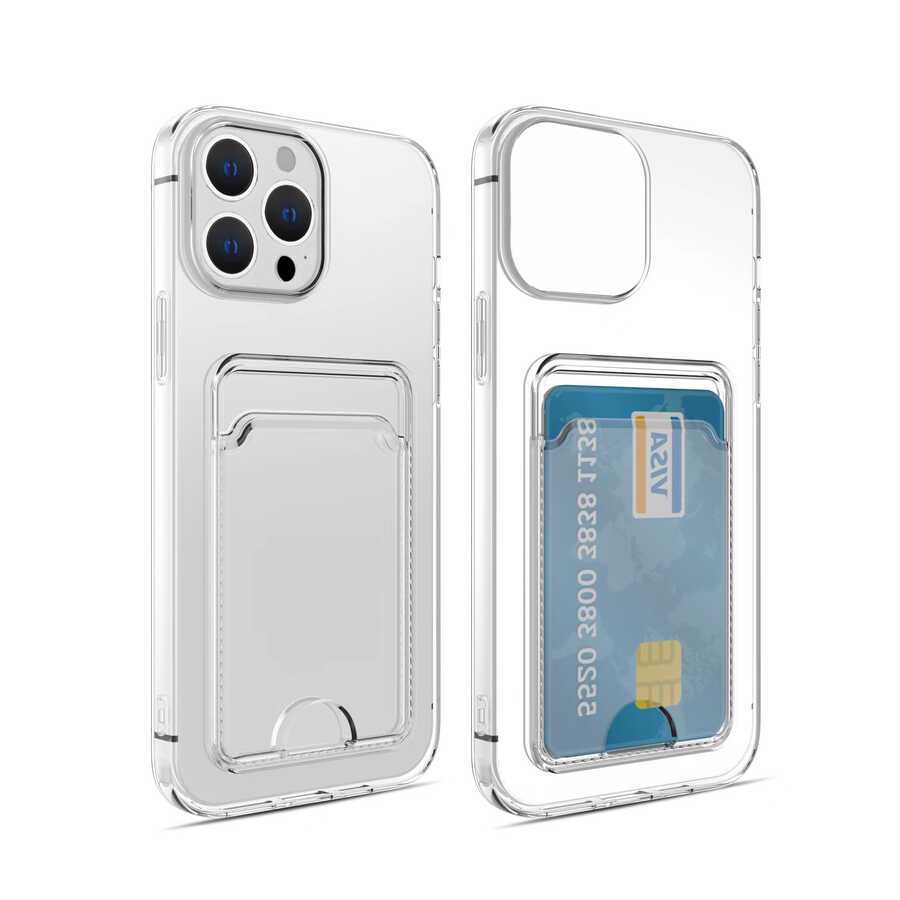 Apple iPhone 14 Pro Kılıf Kartlıklı Şeffaf Silikon Kapak (Renksiz)