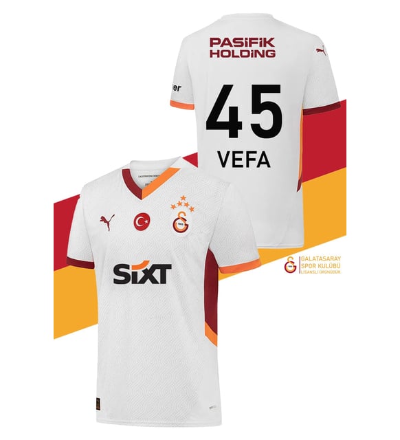 Galatasaray Orijinal Lisanslı Kişiye Özel 2024/25 5 Yıldızlı Beyaz Deplasman Forma (Beyaz - Kırmızı)