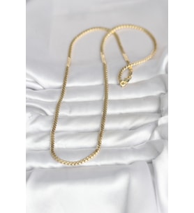 14K Gold Renk Yassı Ezme Zincir 60 cm Kadın Kolye (CM) (Standart)