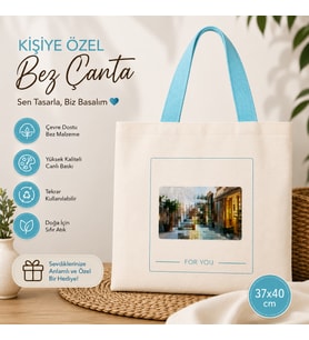 Kişiye Özel Baskılı Bez Çanta - Turkuaz
