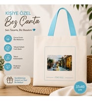 Kişiye Özel Baskılı Bez Çanta - Turkuaz