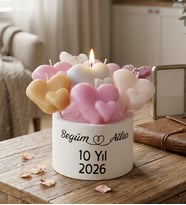 Premium Kişiye Özel Doğumgünü Yıldönümü Özel Günler İçin İsimli ve Tarihli Dekoratif Beton Saksıda Mum Buketi