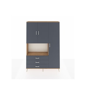 Arges Gardrop 7 Raflı 3 Çekmeceli 3 Kapaklı 132x30x195 Çam-Antrasit