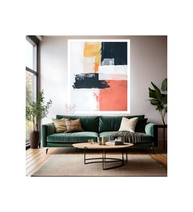Soyut Ahşap Çerçeveli MDF Tablo Renkli Fırça Darbeleri Modern Salon Tablosu Dekorasyon Duvar Tablosu (Beyaz)