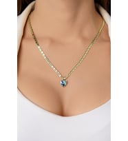 14 Ayar Altın Valentino Zincirli Renkli Kalp Kolye (Sarı)