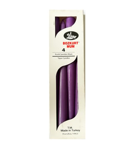 Bozkurt Konik Şamdan Mum Fener Mumu - Mor - 24 Cm. - 4 Adetlik Paket