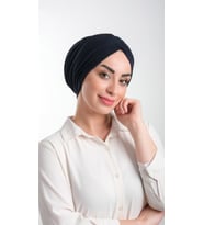 Lacivert Pratik Hazır Geçmeli Tesettür Bone Fukuro Simli Büzgülü 2116_02