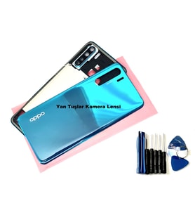 Tkgz Oppo A91 KASA Arka Pil Batarya Kapağı (TAMİR SETİ) MAVİ