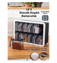 Standlı 12'li Kendinden Yapışkanlı Tezgahta Ve Duvara Monteli Kaşıklı Baharatlık Takımı