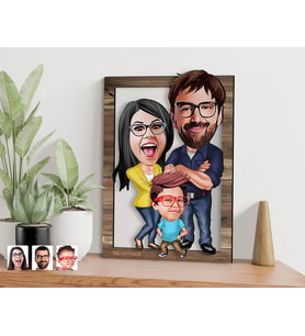BK Gift Kişiye Özel Aile Karikatürlü 3D Ahşap Tablo, Sevgiliye Hediye, Arkadaşa Hediye, Yıl Dönümü Hediyesi, Doğum Günü Hediyesi-1