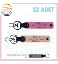 Motorcu Sevgiliye Hediye, İsim Plaka ve 0 Rh (-) Kan Grubu Yazılı x2 Anahtarlık, Yavruağzı-Pembe-Gr