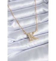 316L Çelik Gold Renk K Harf Model Zirkon Taşlı Kadın Kolye - TJ-BKO7712