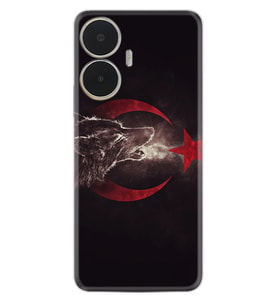 Realme C55 Kılıf Resimli Desenli Baskılı Silikon Kurt ve Ay Yıldız 1403
