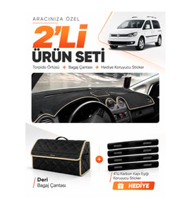 e-biz VOLKSWAGEN CADDY (2010-2015) Uyumlu Torpido Örtüsü + Deri Bagaj Çantası - Siyah-Bej - VW002