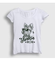 Presmono Kadın Beyaz Yorkie Mom Mama Yorkshire Terrier Annesi T-Shirt 556679tt