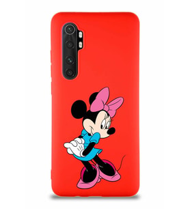 Xiaomi Mi Note 10 Lite Soft Premier Kapak Minnie Mouse-F Tasarımlı Silikon Kılıf - Kırmızı (Şeffaf)
