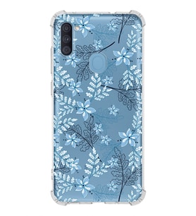 Samsung Galaxy A11 Uyumlu Köşe Korumalı Antişok Kapak Floral Mavi Tasarımlı Şeffaf  Kılıf