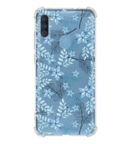 Samsung Galaxy A11 Uyumlu Köşe Korumalı Antişok Kapak Floral Mavi Tasarımlı Şeffaf  Kılıf