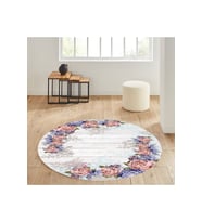 Eliana Home Baskılı, Yıkanabilir Kaymaz Taban Yuvarlak Halı LNA7333-HS454 120x120 cm (Beyaz)
