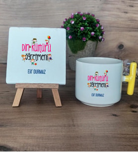 Din Kültürü Öğretmeni Hediye Seti Kupa Bardak T Kulplu ve Dekoratif Taş Öğretmenler Günü Hediyesi (Model 5)
