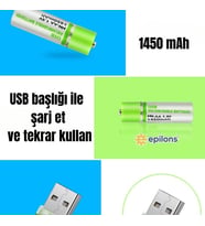 Usb İle Şarj Olabilen 2 Li 1450 Mah Lityum Şarjlı Kalem Pil