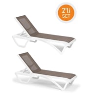 Omnipazar SY-2534 Beyaz-Kahve Royal Fileli Lüks Şezlong 2'li Set