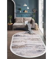 Dijidekor Halı Devetüyü Cool Karo Saçaklı Oval Kesme İnce Yolluk Kilim Salon Halısı Modelleri (A.Gri)