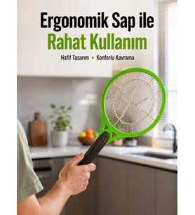 Pil İle Çalışan Elektrikli Sivrisinek Raketi Kimyasal İçermeyen Hijyenik Çözüm Yeni Nesil